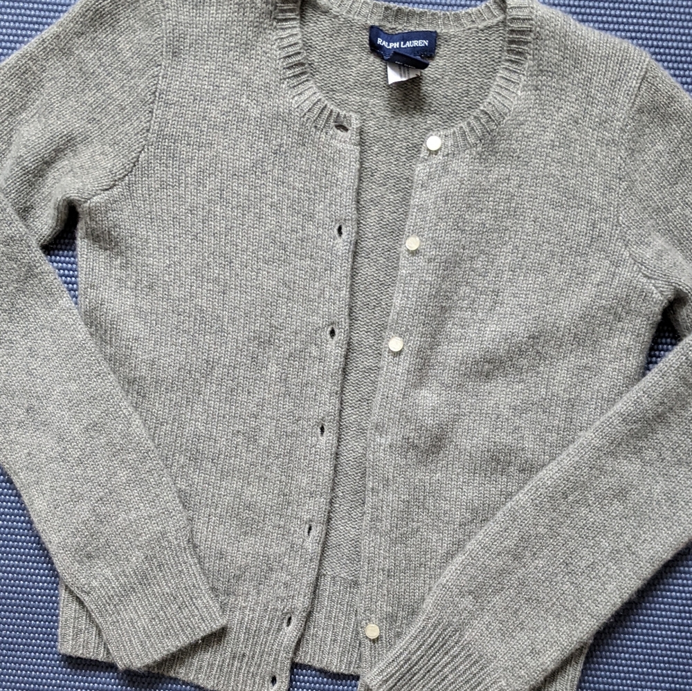 Ralph Lauren Grey Cashmere Cardigan Sweater -